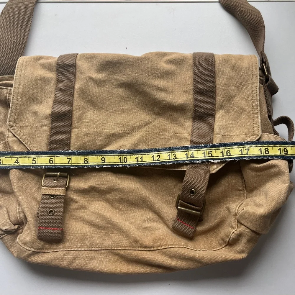 Old Navy Tan Canvas Messenger Bag with Brown Straps